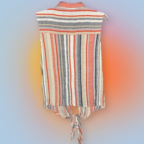 Warehouse One - Large Sleeveless Button & Tie Up Summer Top - Picture 2 of 2